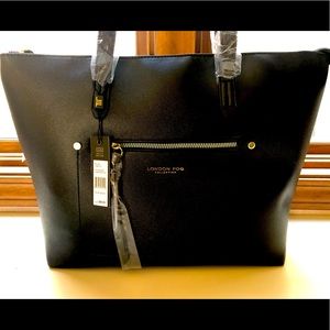 NWT Large London Fog Black Zip Tote Handbag
